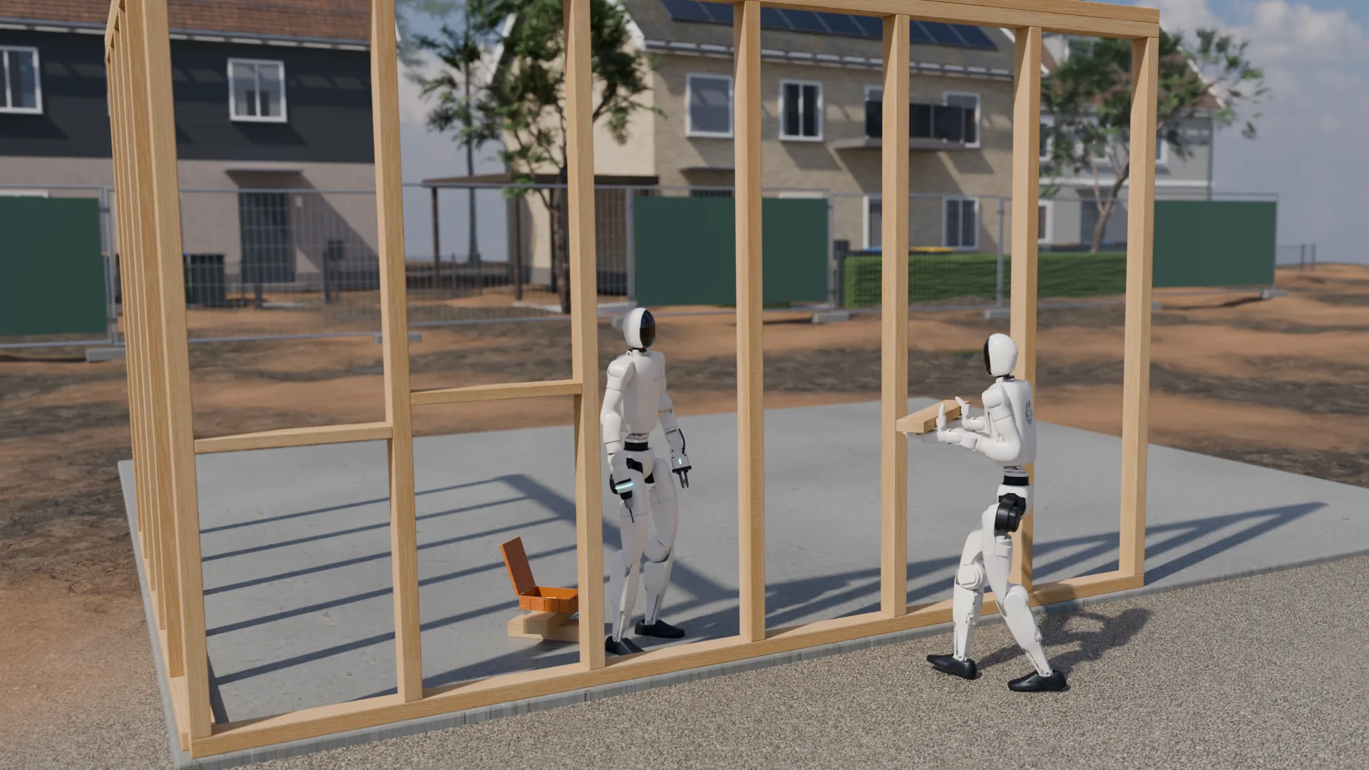 A humanoid carries a noggin to the open bay of the wall